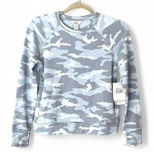 Athleta NWT Girls Heather Blue Camouflage Warm Up Sweatshirt Size M (8/10)